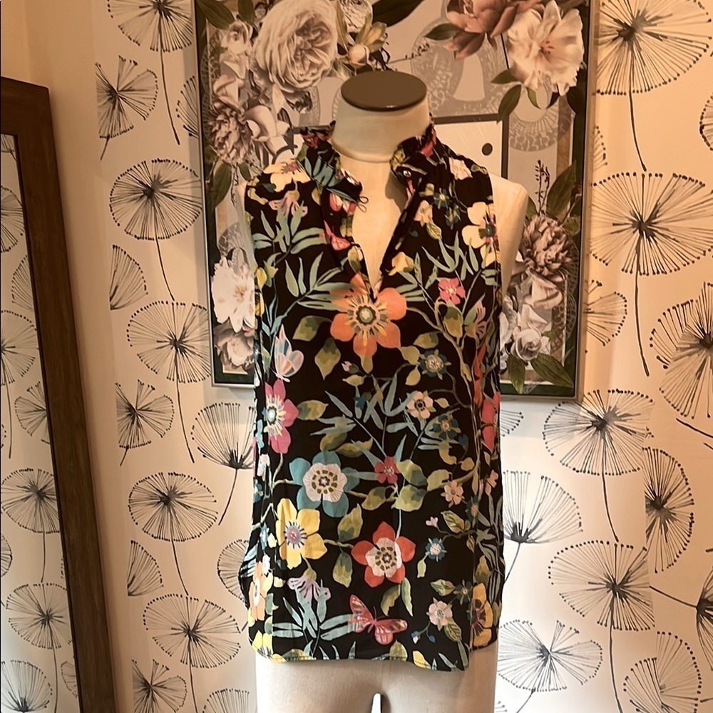 J Crew 2 Floral Sleeveless Top - Black Multicolor